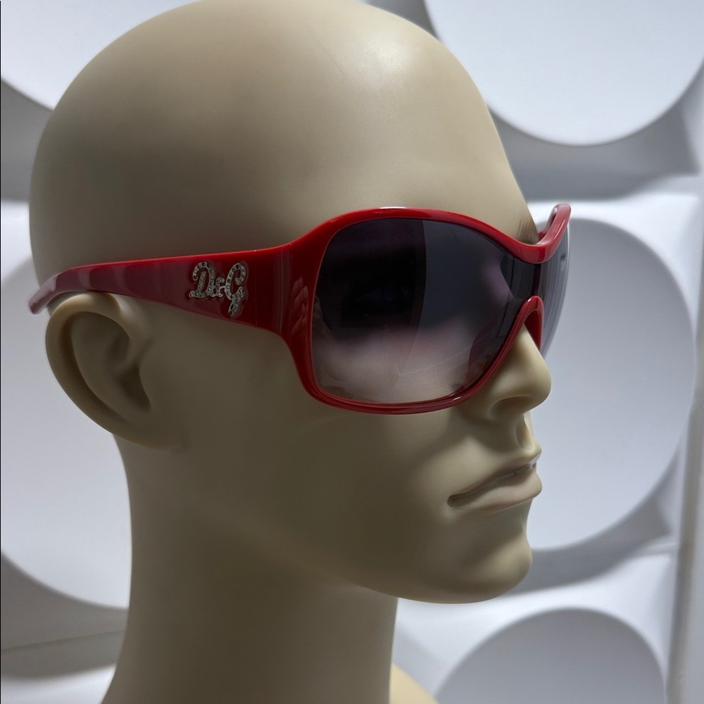 D&G Women's Red Shield Sunglasses with Gradient Lenses